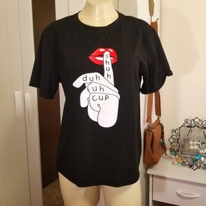 Black Graphic Tshirt Lips Shh